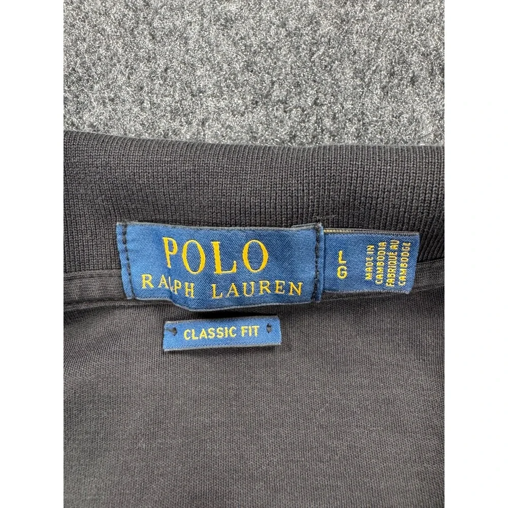 Polo Ralph Lauren Classic Fit Polo Shirt Black Long Sleeve Pony Mens L 22.5x27